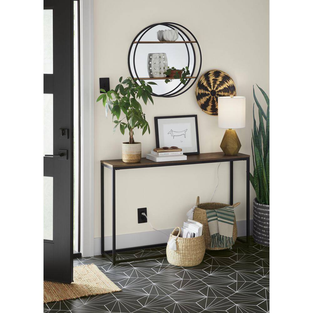 StyleWell Donnelly Black Console Table with Haze Wood Top (48 in. W) CT8008BK