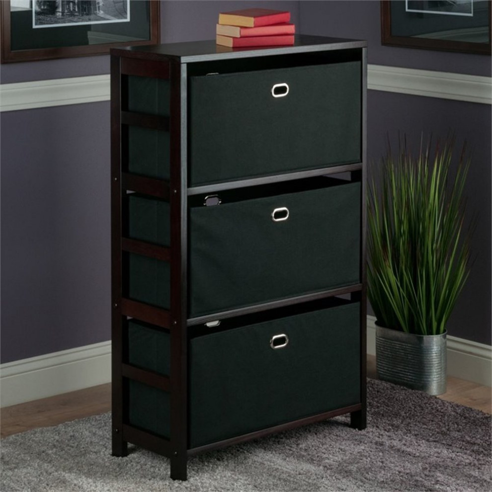 Winsome Torino 2 Shelf Solid Wood Basket Bookcase in Espresso and Black   Transitional   Bookcases   by Homesquare  Houzz