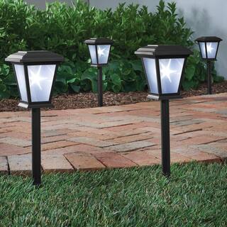 Hampton Bay Solar 15 Lumens Black Outdoor LED Unique 3D Star Pattern Path Light (4-Pack) WeatherWaterRust Resistant 62113