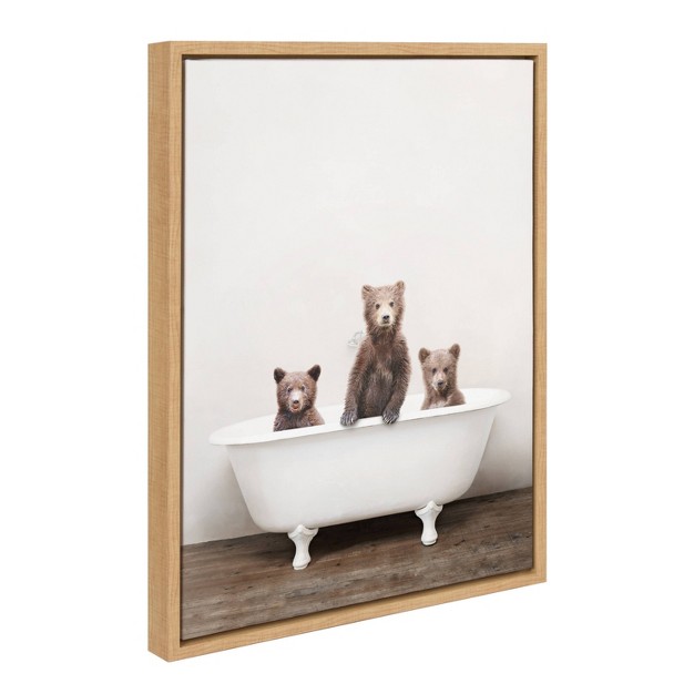 X 24 quot Sylvie Three Little Bears In Vintage Bathtub Framed Canvas By Amy Peterson Natural Kate amp Laurel All Things Decor