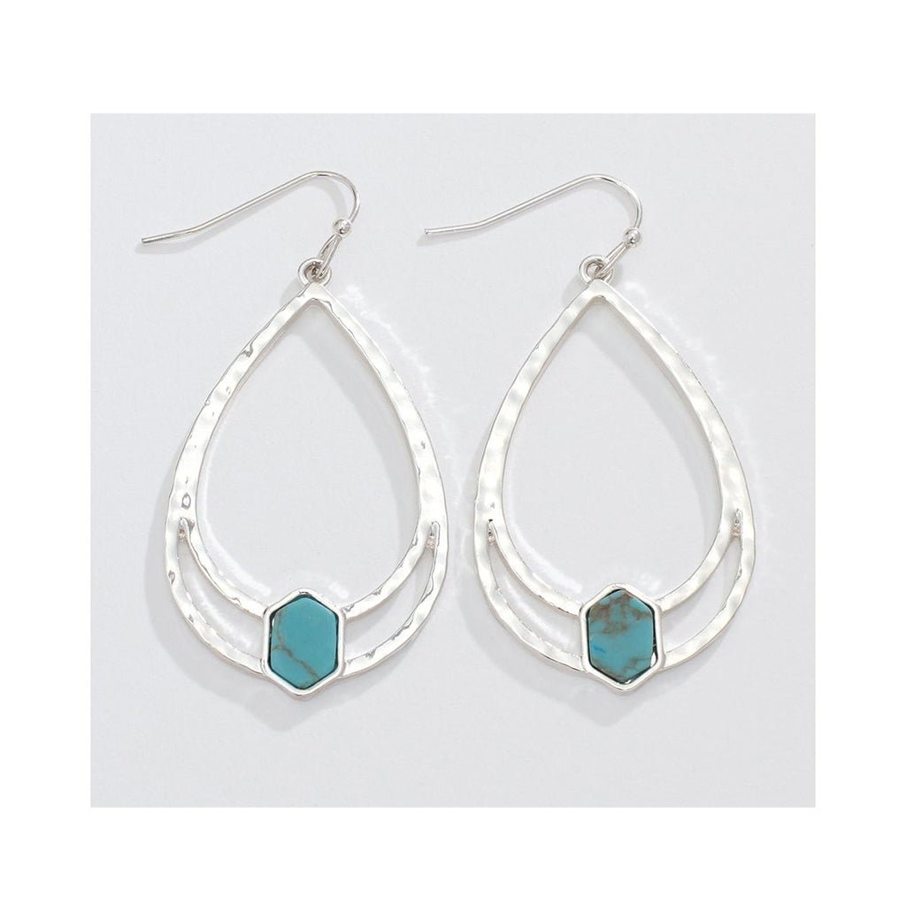 Periwinkle by Barlow  Hammered Silver with Turquoise Accent - Earrings