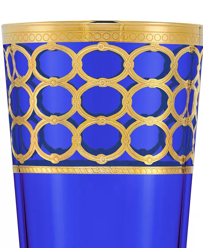 Lorren Home Trends Cobalt Blue High Ball with Gold-Tone Rings Set of 4