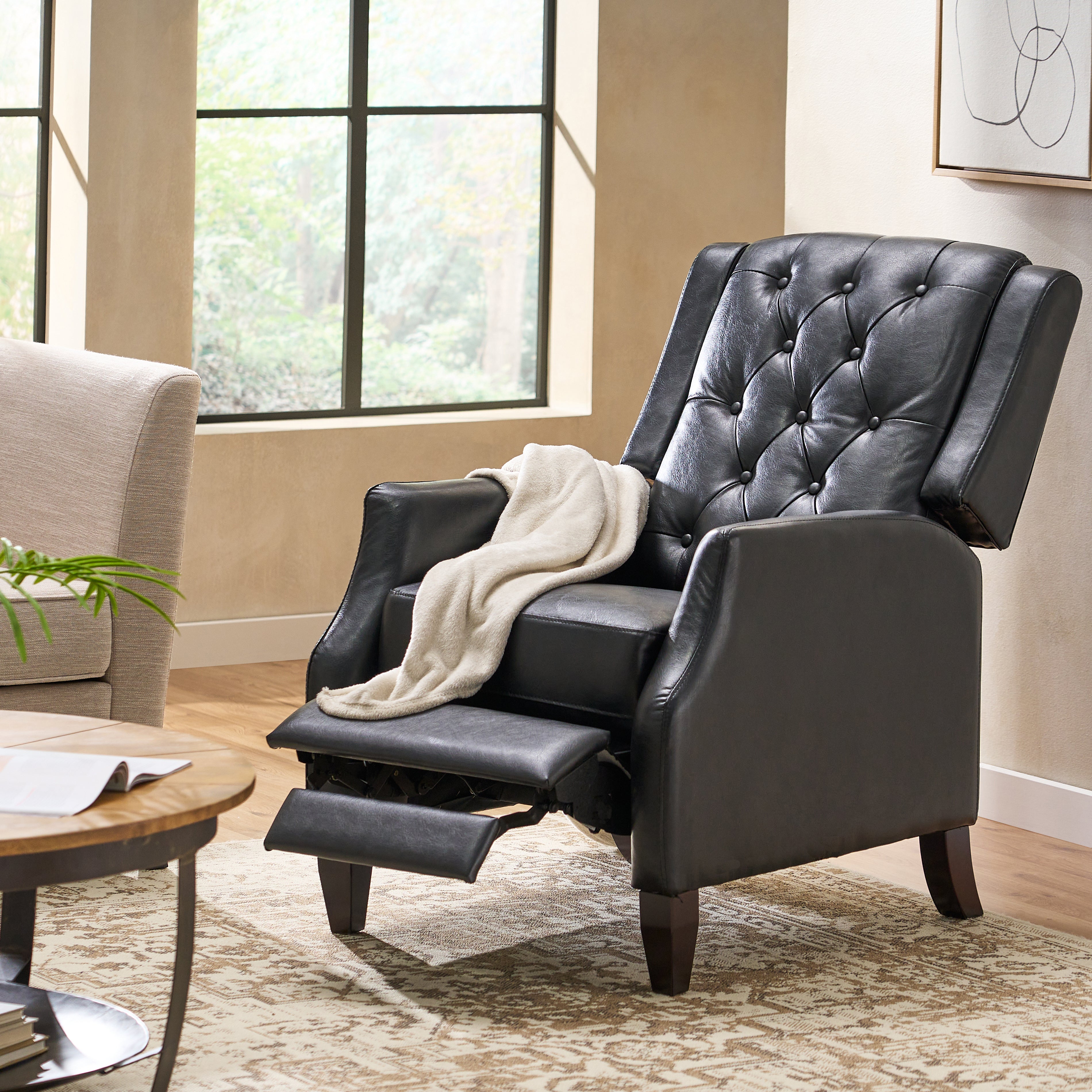 Loubar Contemporary Faux Leather Tufted Pushback Recliner