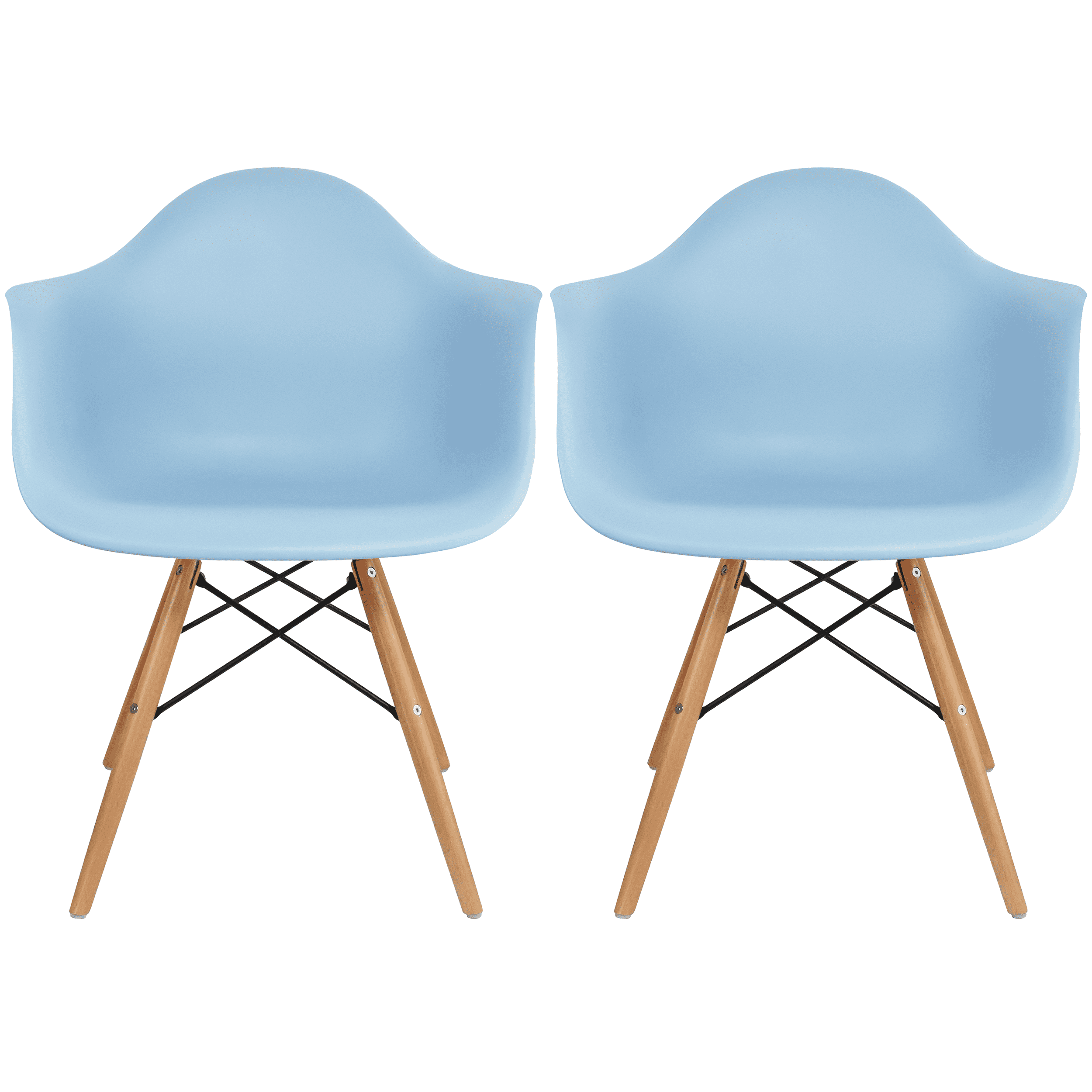 Homelala Set of 2 Modern Dining Side Chairs From Molded Plastic Armchair Shell with Natural Wooden Legs， Blue