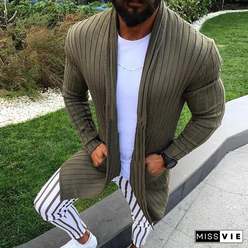 Men Clothes Open Stitch Casual Sweatercoat Tricot Cardigan Male Autumn Hoodies Knitted Overwear Hombre