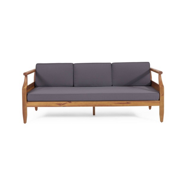 Aston Outdoor Mid century Modern Acacia Wood Sofa Teak dark Gray Christopher Knight Home