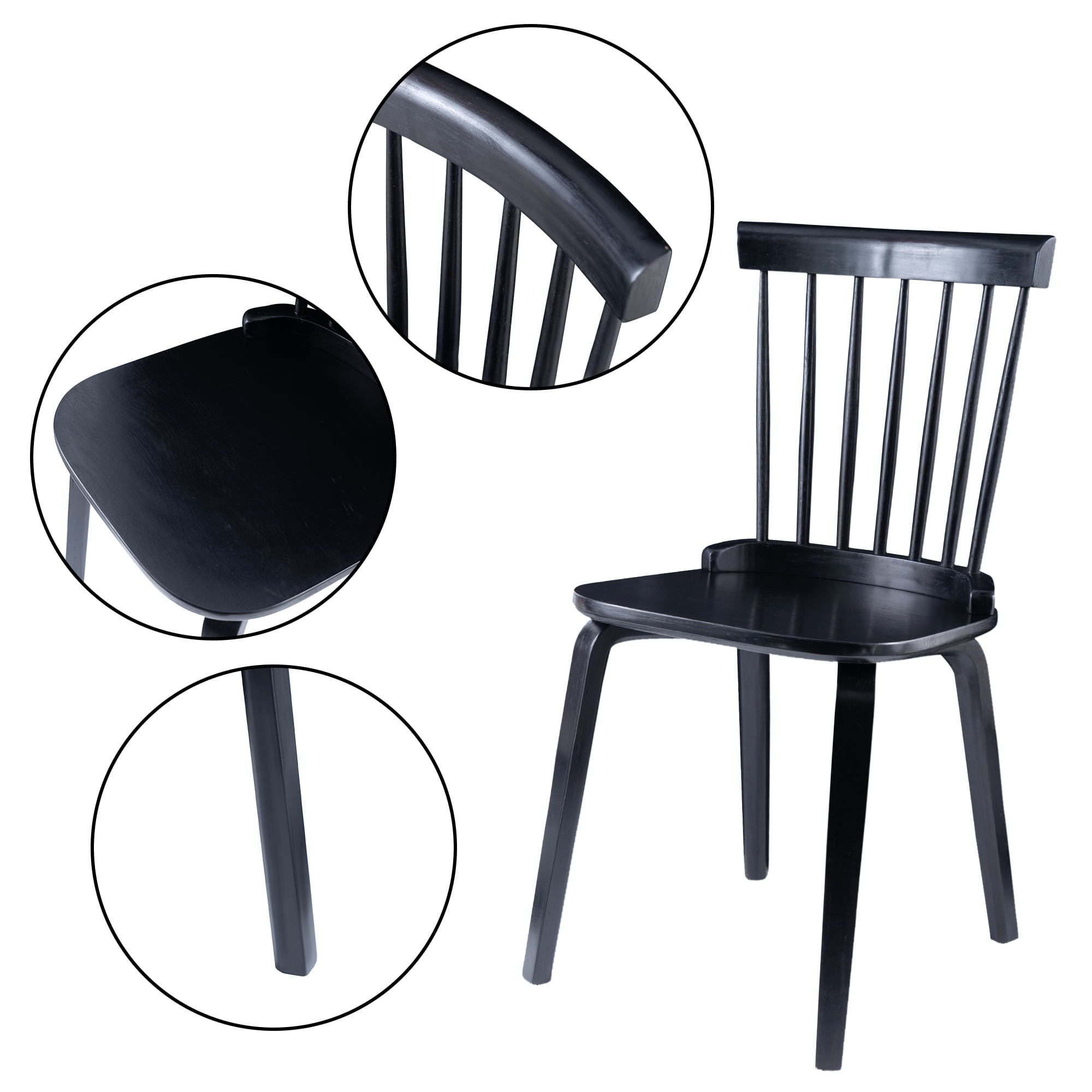 IGO Dining Chairs Set of 2， Wood Dining Room Chairs Slat Back Kitchen Room Chair Windsor Chairs， Black