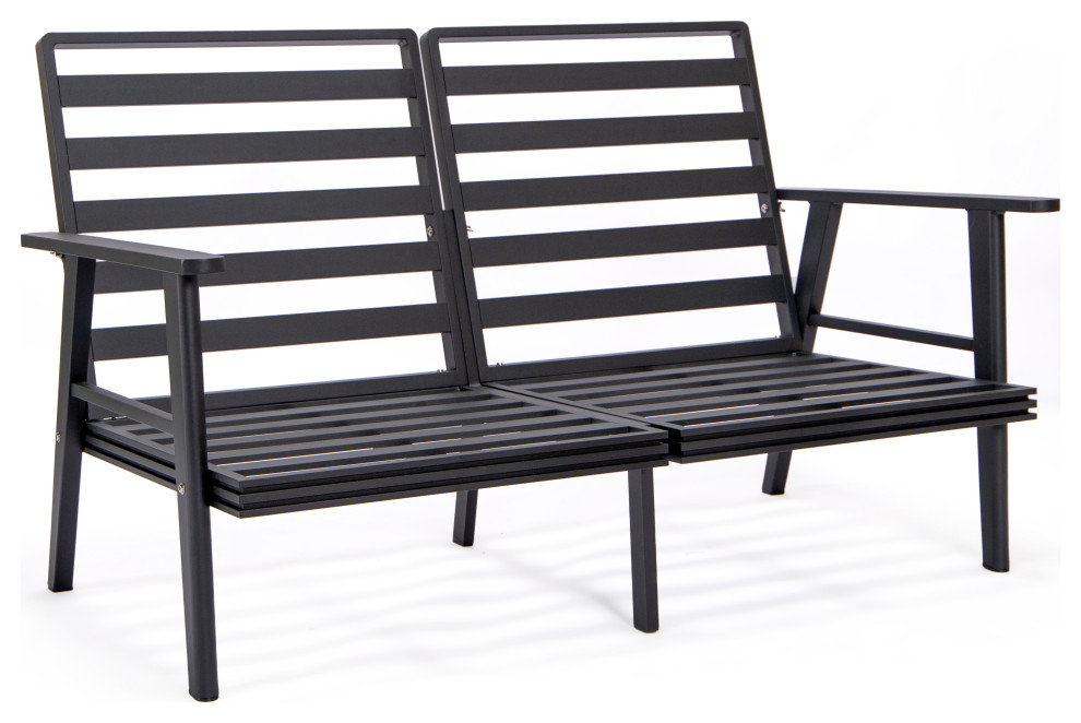 Leisuremod Walbrooke Patio Loveseat With Black Aluminum Frame   Transitional   Outdoor Loveseats   by LeisureMod  Houzz