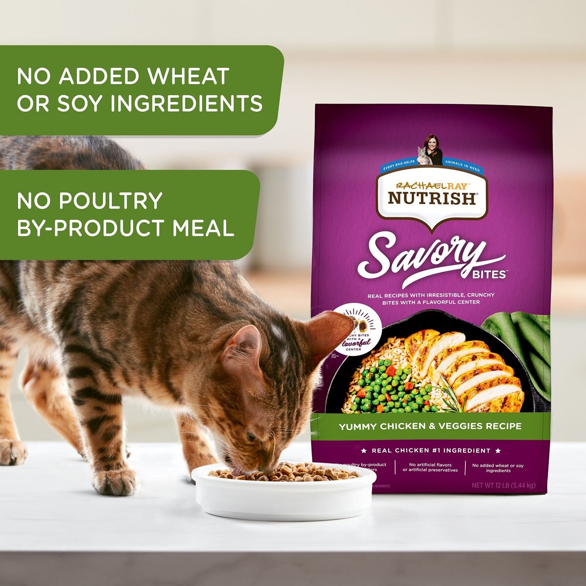 Rachael Ray Nutrish Savory Bites Yummy Chicken and Veggies Recipe Dry Cat Food， 5-lb bag