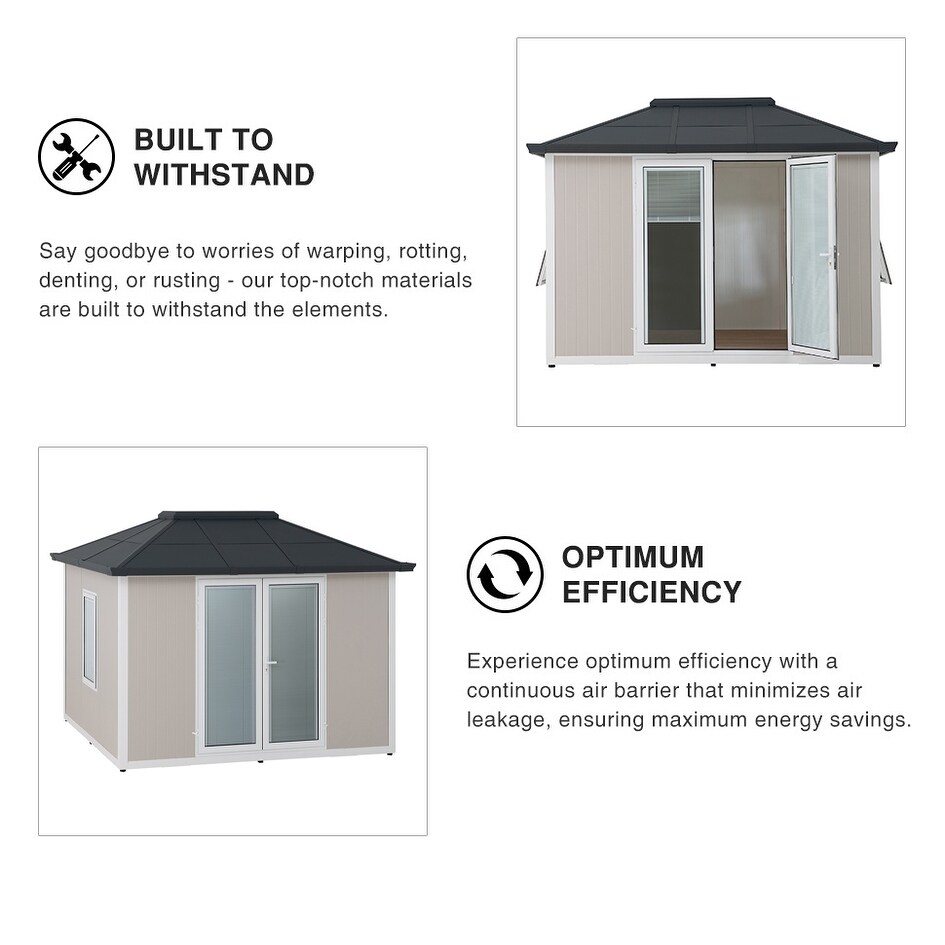 Sunjoy Outdoor Beyond Shed  Backyard Office  Multipurpose Outdoor Room  Home Gym with Floor  2 Windows  and Lockable Doors