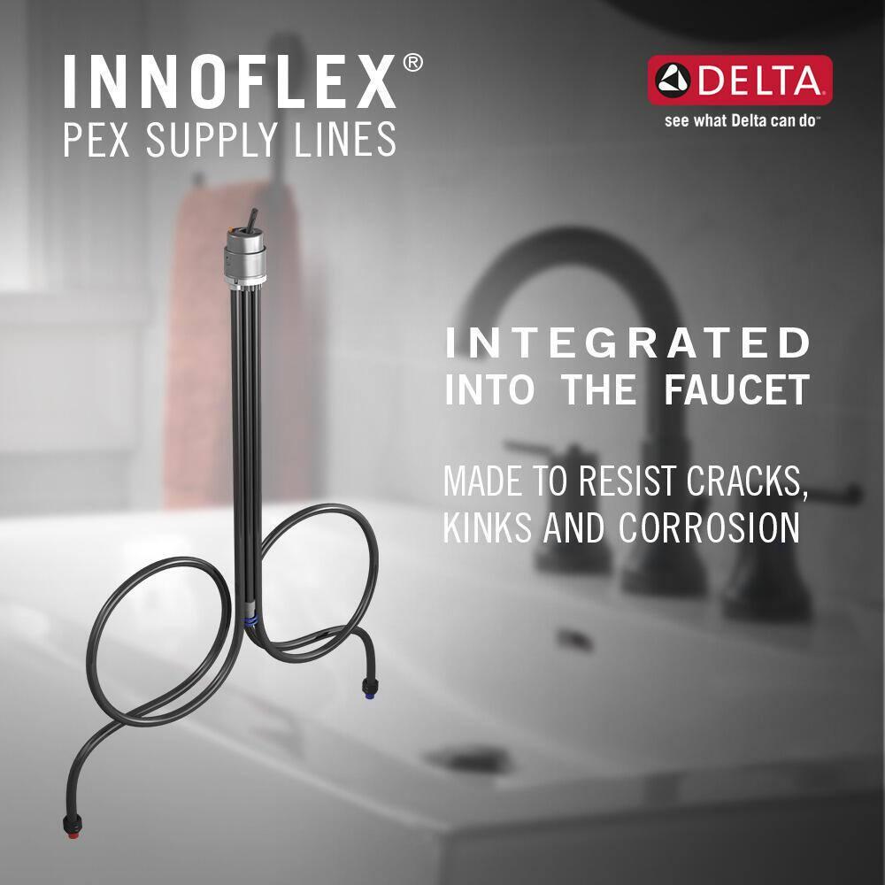 Delta Ara 8 in Widespread 2Handle Bathroom Faucet with Channel Spout and Metal PopUp in Matte Black