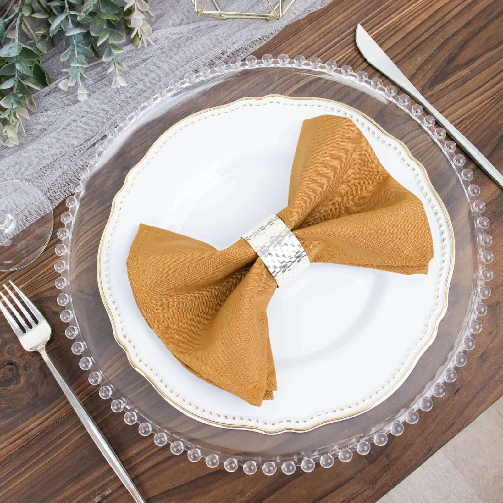 5 Pack Gold Cloth Napkins with Hemmed Edges, Reusable Polyester Dinner Linen Napkins - 17