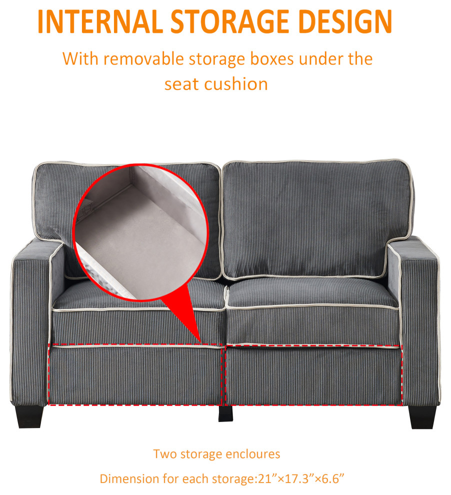 Stylish Corduroy Upholstered Sofa With Storage Sturdy   Contemporary   Sofas   by TATEUS LLC  Houzz