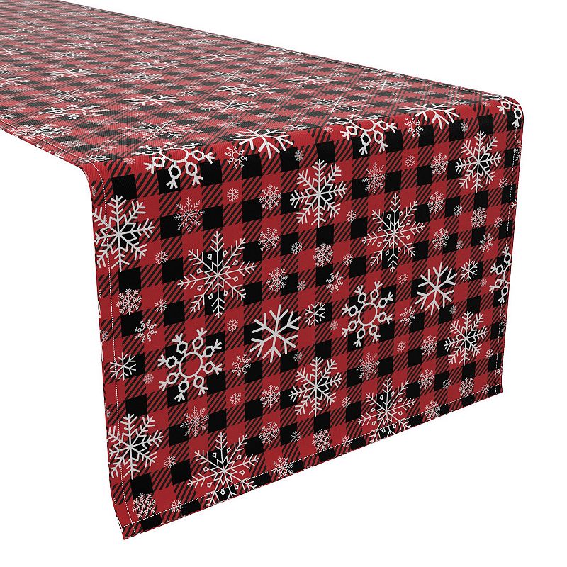 Table Runner， 100% Cotton， 16x90， Snowflakes on Plaid