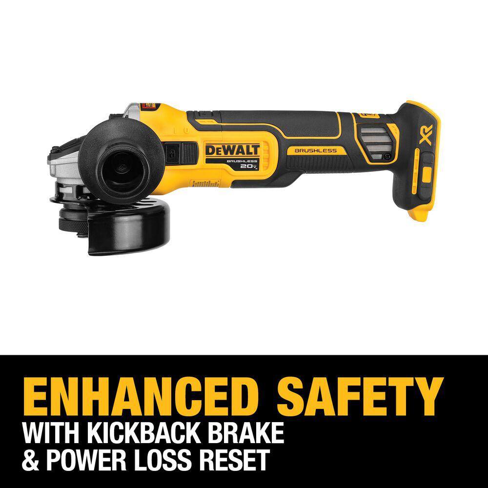 DW 20V MAX XR Cordless Brushless 4.5 in. Slide Switch Small Angle Grinder with Kickback Brake (Tool Only) DCG405B