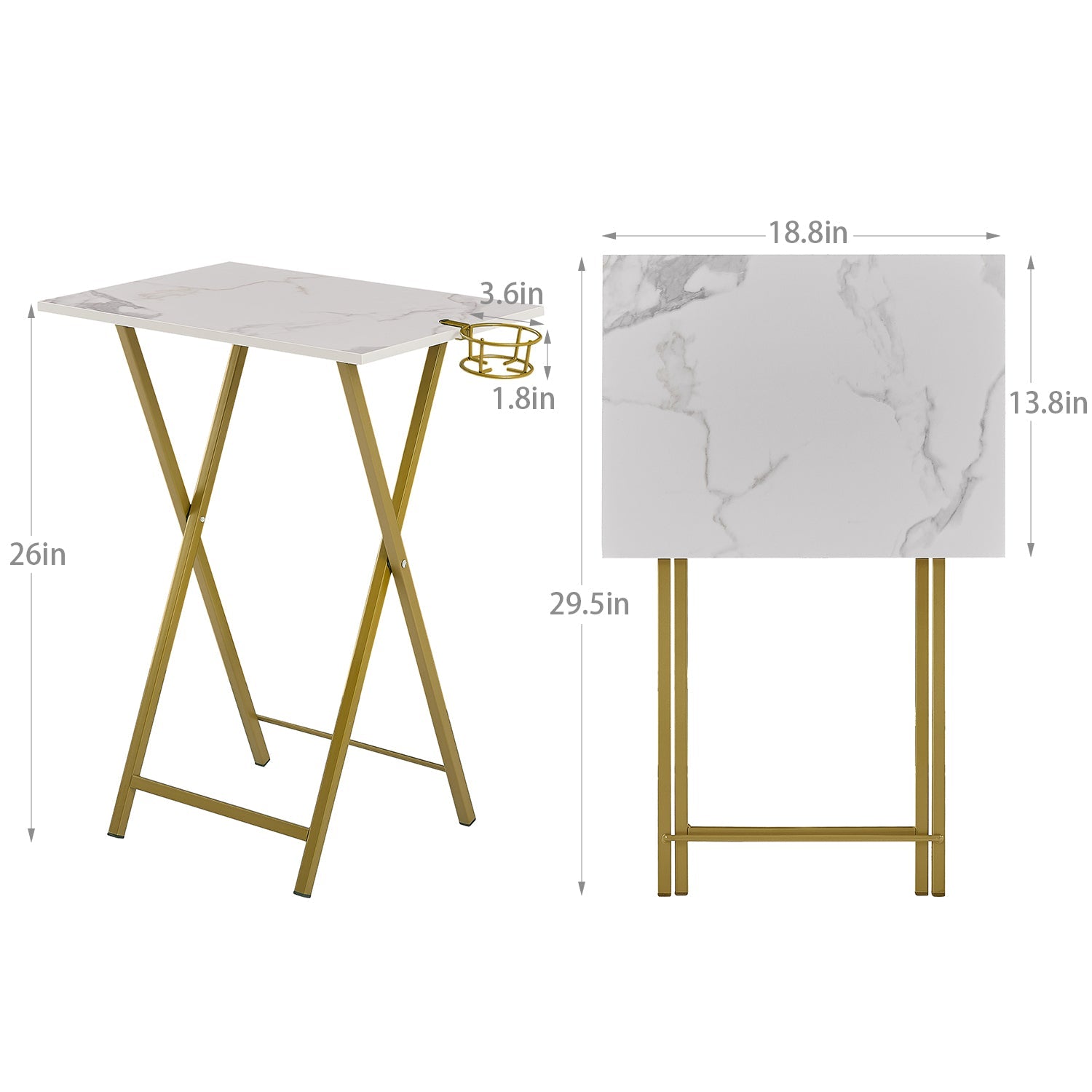 VECELO Set of 2 Folding TV Tray Table, Portable Snack Eating Tables with Cup Holder, Dinner Tray for Couch, Kitchen, Living Room and Bedroom, Gold