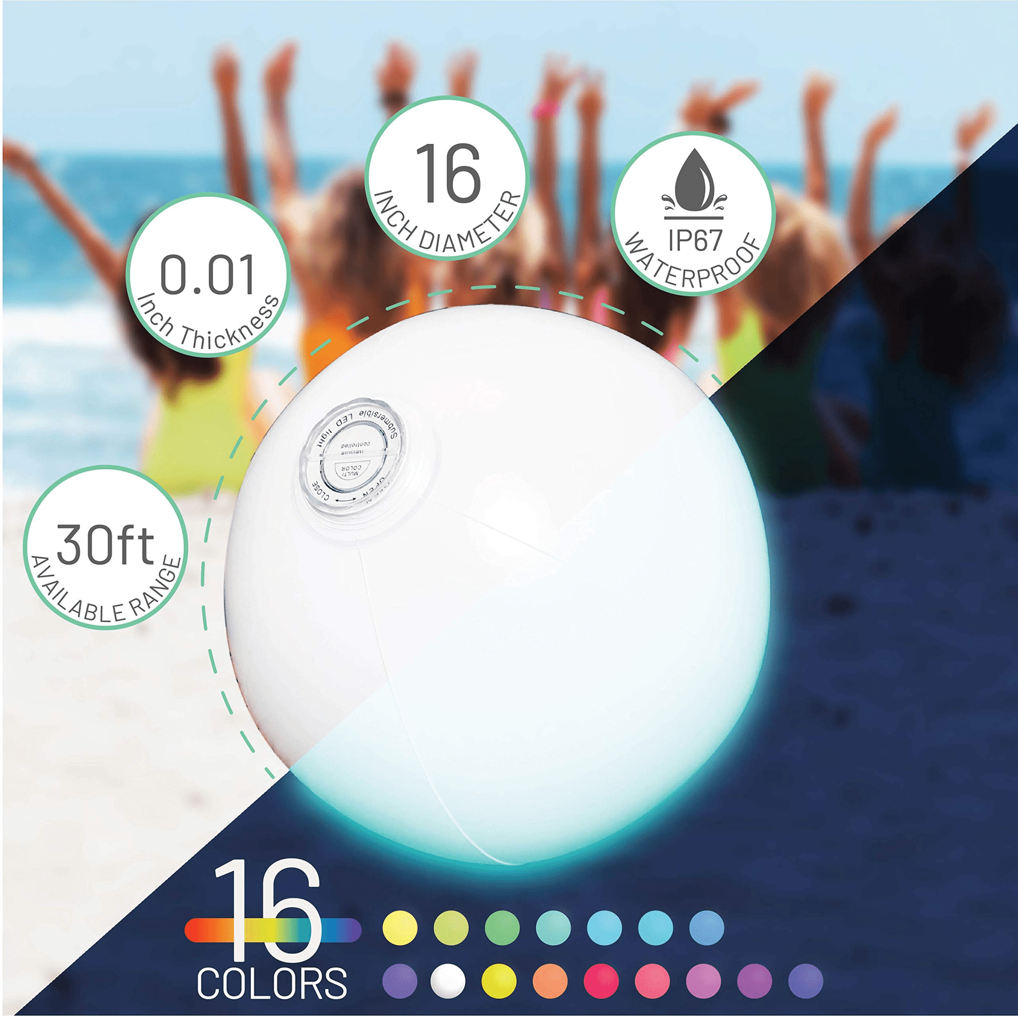 Pool Toy 16× 2PCS Light Up Beach Ball Toy， Glow in Dark Pool Games Toys with 16 Color Changing Lights， for Summer Pool Beach Party