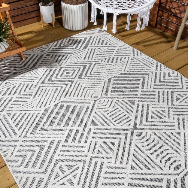 Jordan High low Pile Art Deco Geometric Indoor outdoor Area Rug Jonathan Y