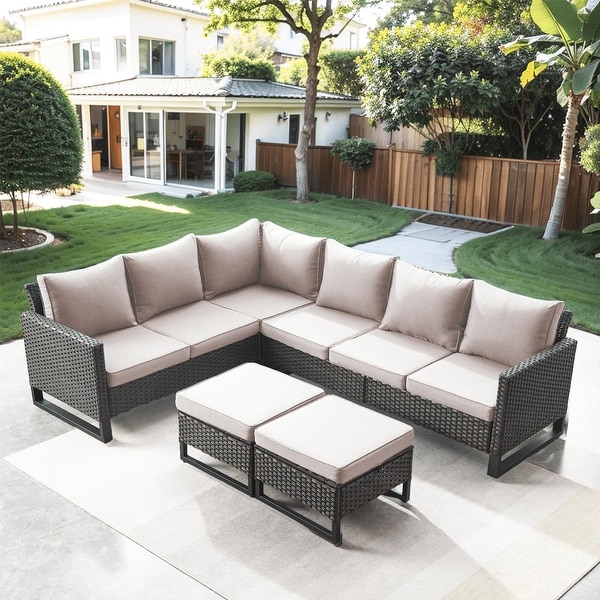 Outdoor Sectional Sofa Wicker Patio Conversation Sofa Set