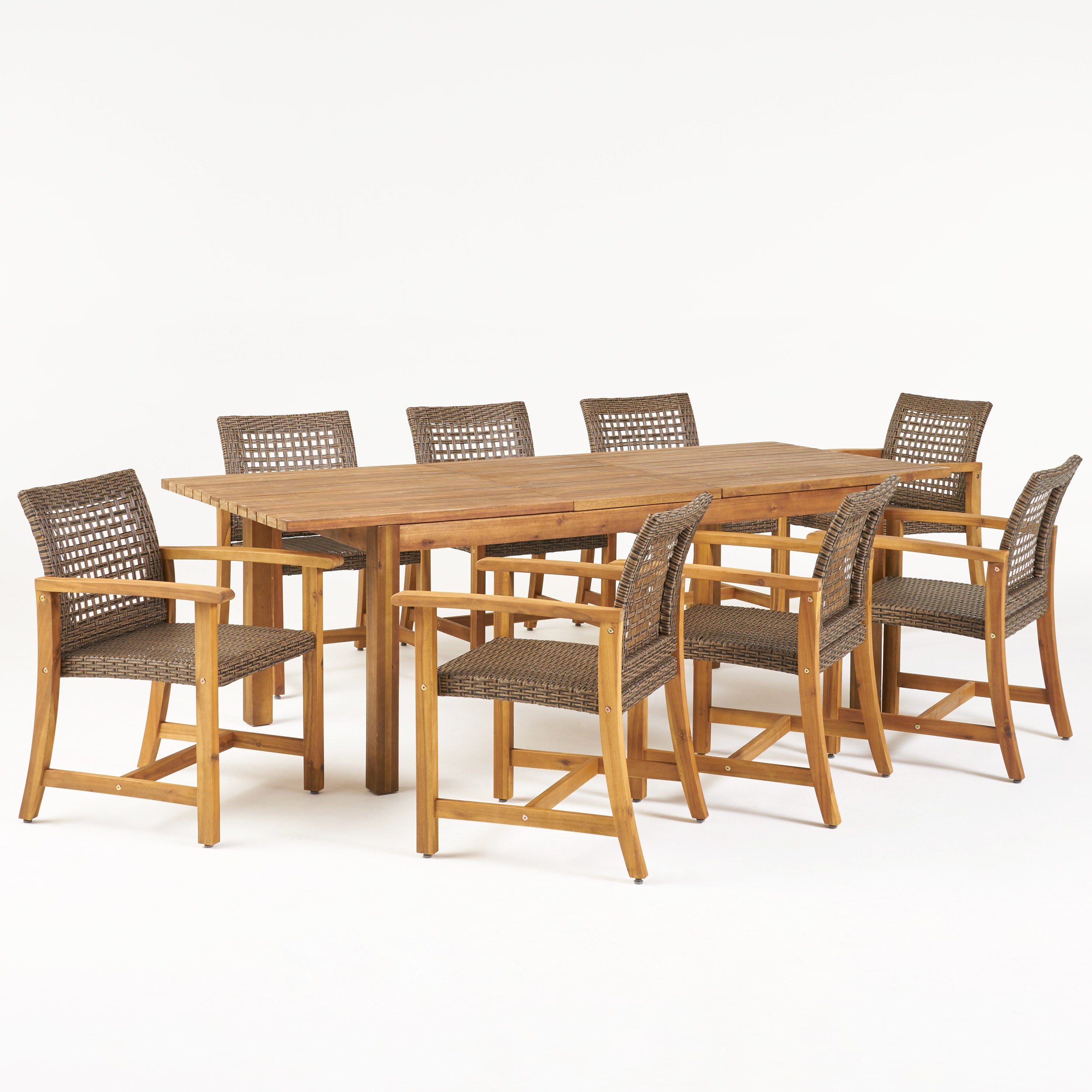 Chassidy Outdoor 8 Seater Acacia Wood Dining Set with Expandable Table