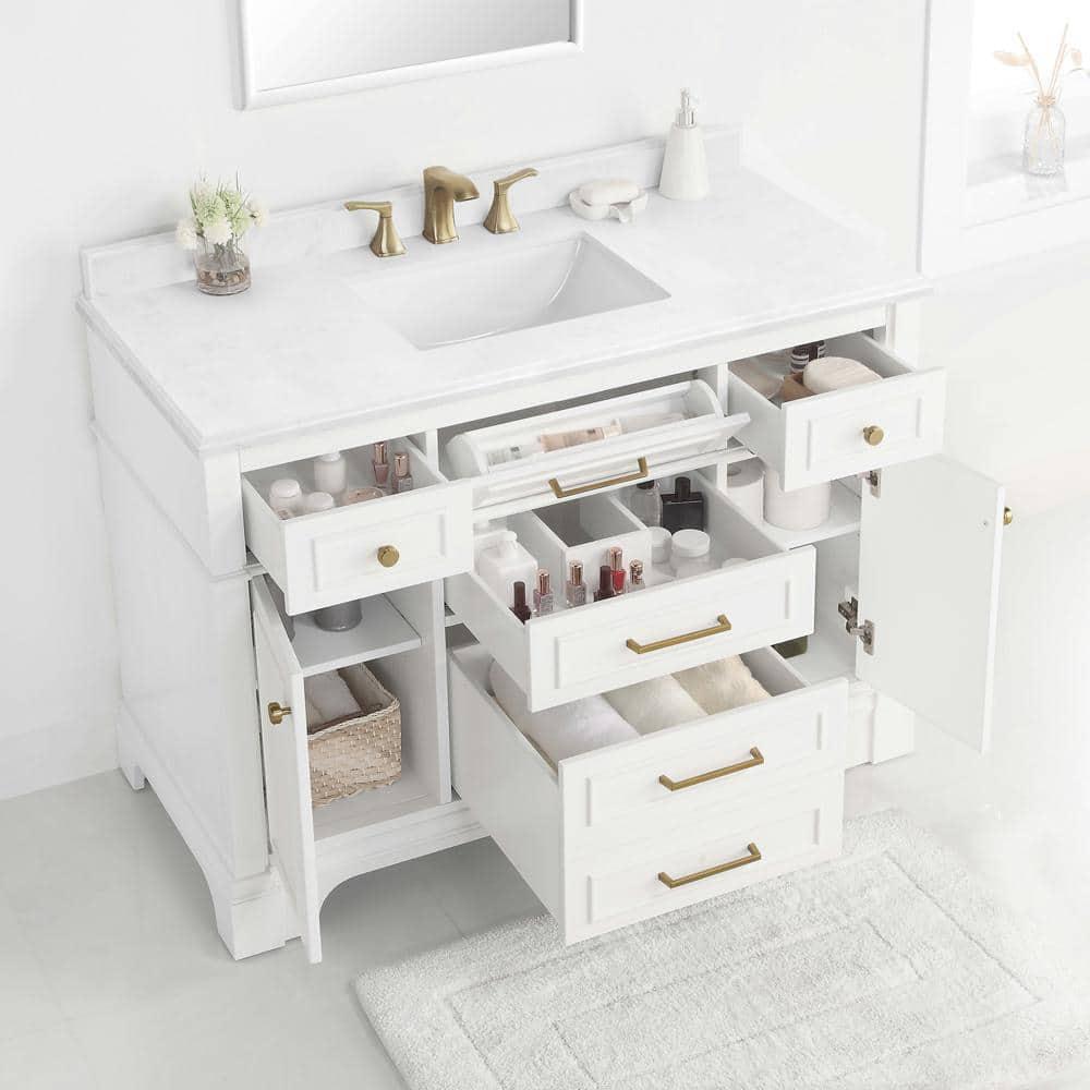 Home Decorators Collection Melpark 48 in W x 221 in D x 345 in H Freestanding Bath Vanity in White with White Cultured Marble Top