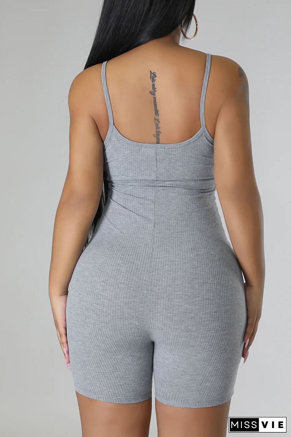 Grey Casual Sportswear Solid Patchwork Spaghetti Strap Skinny Rompers