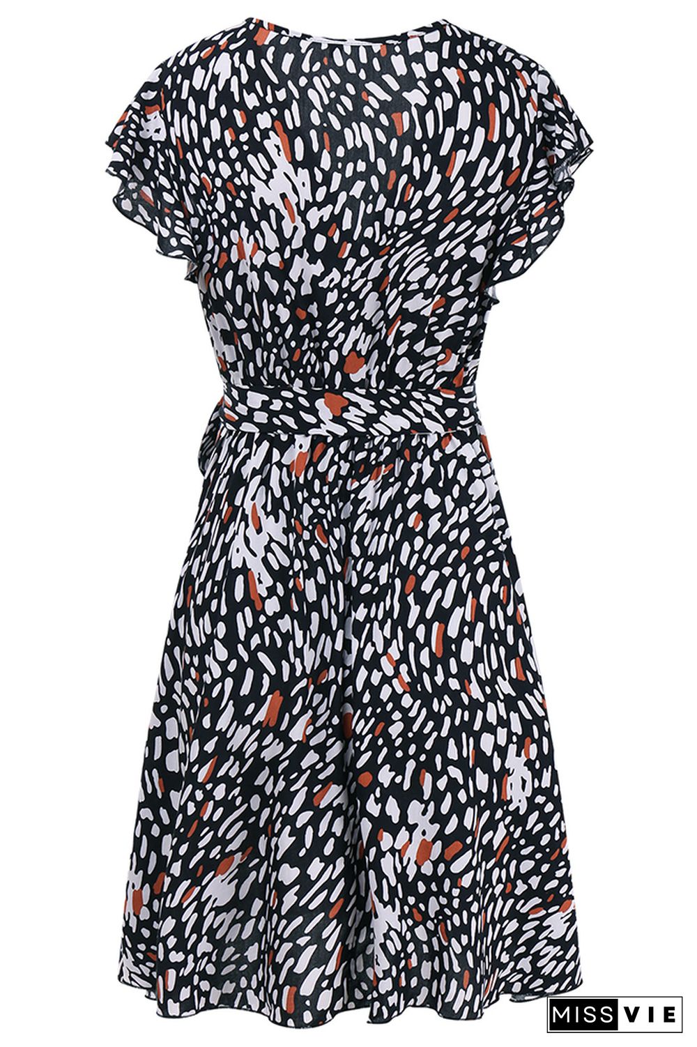 Polka Dot V-neck Ruffle Sleeve Tie Waist Midi Dress Wholesale