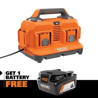 RIDGID 18V 6-Port Sequential Charger with 4.0 Ah Battery AC86096-AC87004