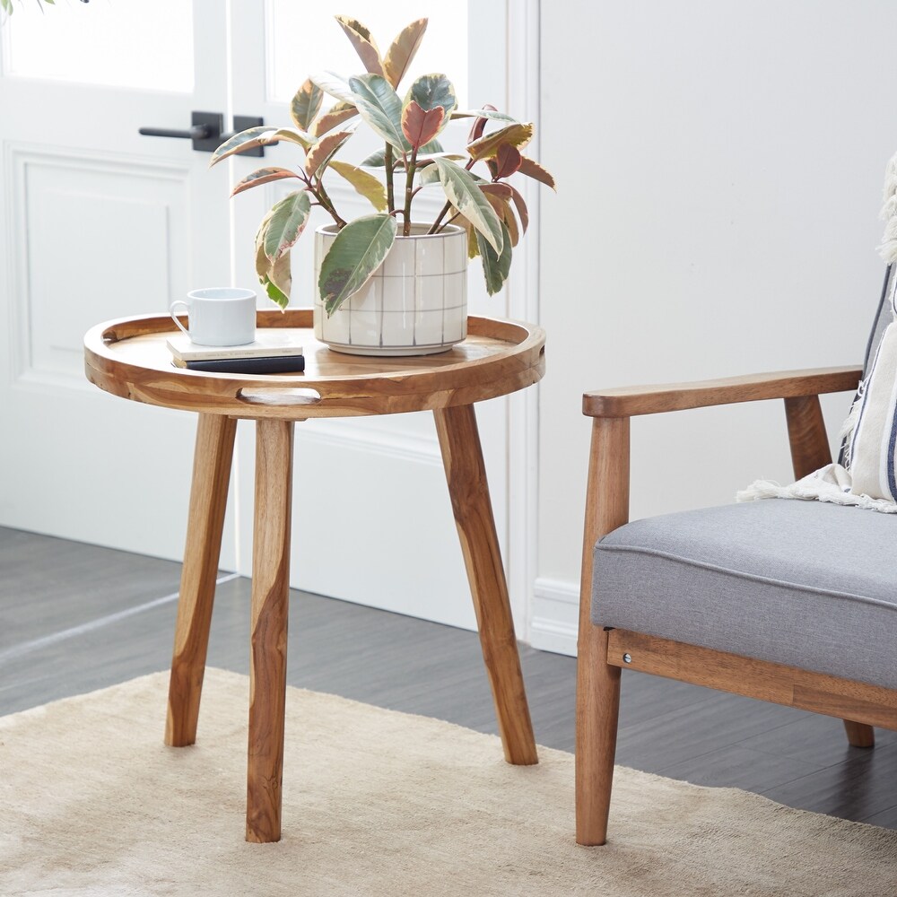 Brown Teak wood Contemporary Accent Table 24 x 24 x 24   24 x 24 x 24Round