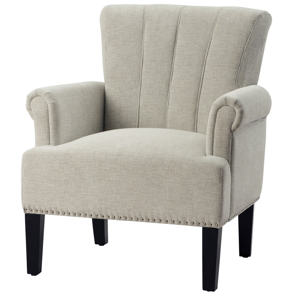 Polyester Accent Chair High Back Casual Sofa with Nailheads Modern Arm Chair Club Chairs with Rubber Wood Legs for Livingroom