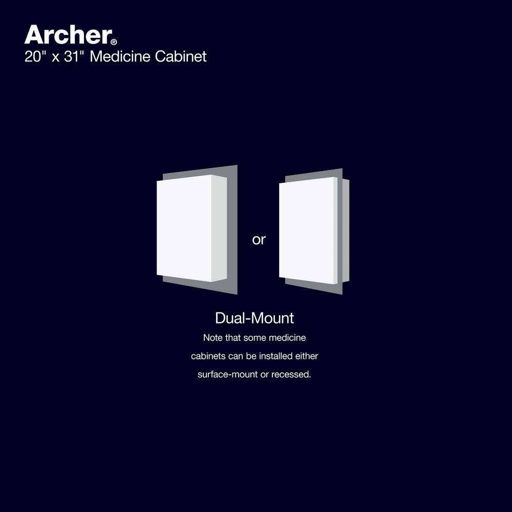 KOHLER Archer 20 in. x 31 in. Recessed or Surface Mount Soft Close Medicine Cabinet with Mirrored Door R79222-NA