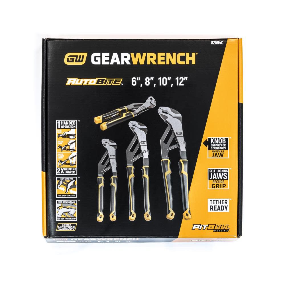 GEARWRENCH 4 Pc Pitbull Auto-Bite Tongue and Groove Dual Material Pliers with K9 Jaws 82594C from GEARWRENCH