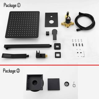 Dowell 2-Spray 10 in. Shower Head Wall Mount Fixed and Handheld Shower Head 2.5 GPM in Black with Shower Floor Drain SMDJE0531HSXS02B