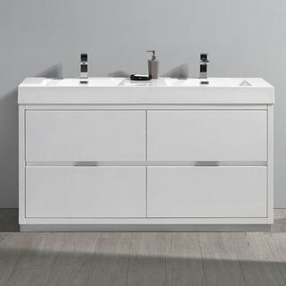 Fresca Valencia 60 in. W Bathroom Vanity in Glossy White with Double Acrylic Vanity Top in White FCB8460WH-D-I