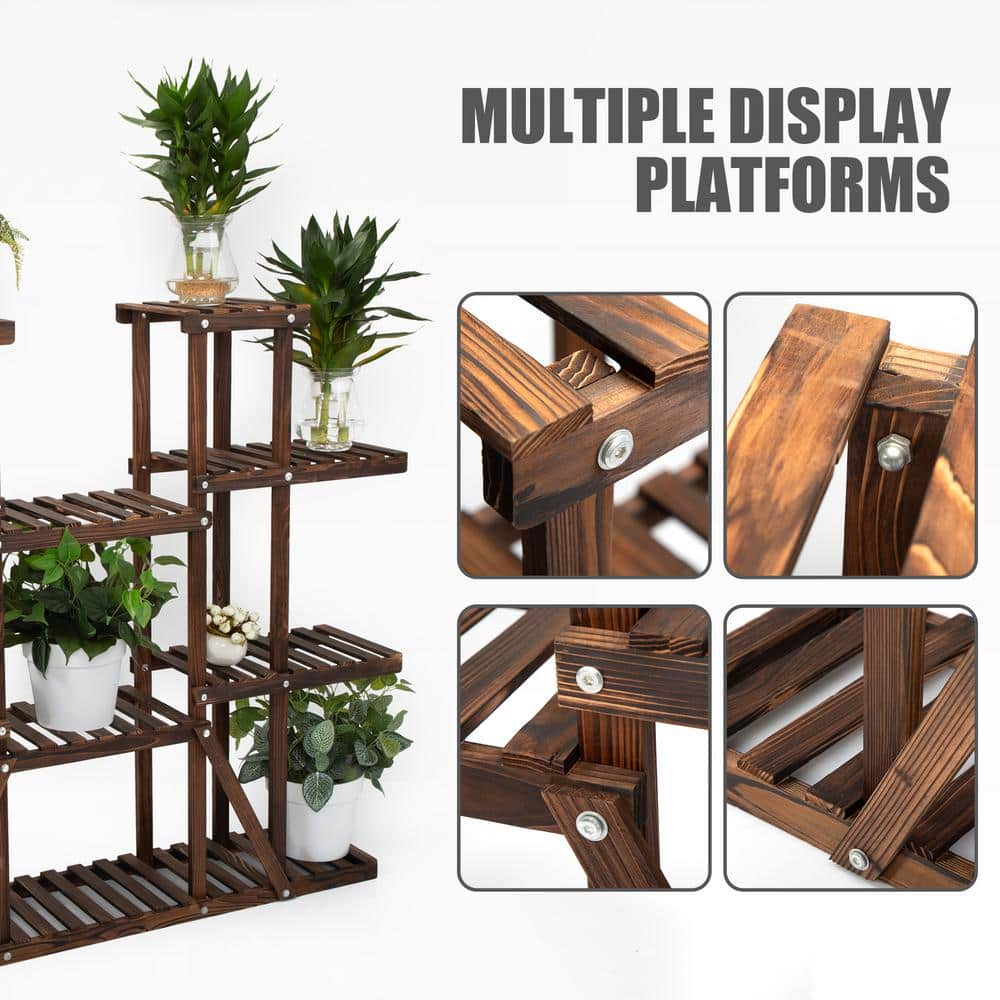 JAXPETY 44.4 in. Wooden Plant Stand Table Flower Pot Holder (6-Tier) Indoor/Outdoor， Brow HG61X0993