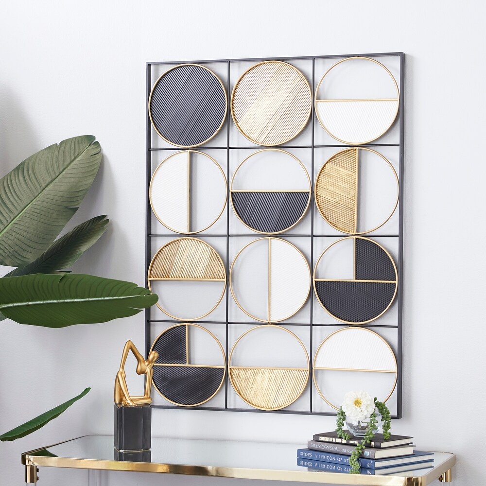 CosmoLiving by Cosmopolitan Black Metal Half Moon Geometric Wall Decor with Gold Detailing