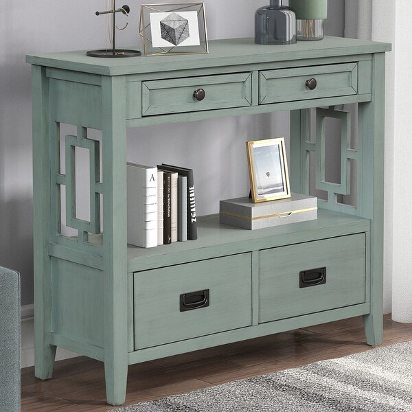 Console Table with 4 Drawers and 1 Storage Shelf for Living Room