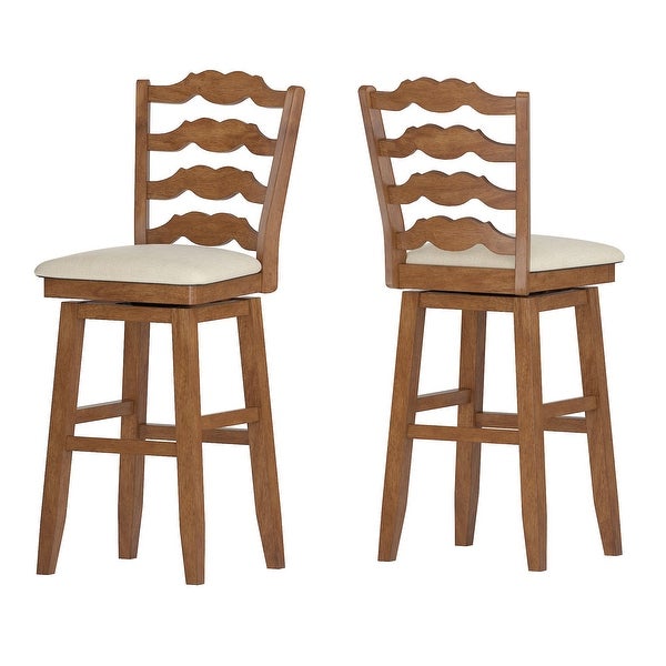 Sheena French Ladder Back Bar Height Swivel Stool with Padded Seat， Oak