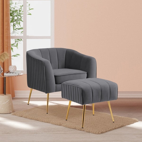 Modern Velvet Barrel Arm Accent Chair with Ottoman