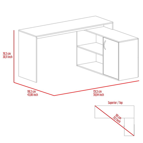 Lyncliff 1 Drawer 2 Shelf L Shaped Office Desk Lig...