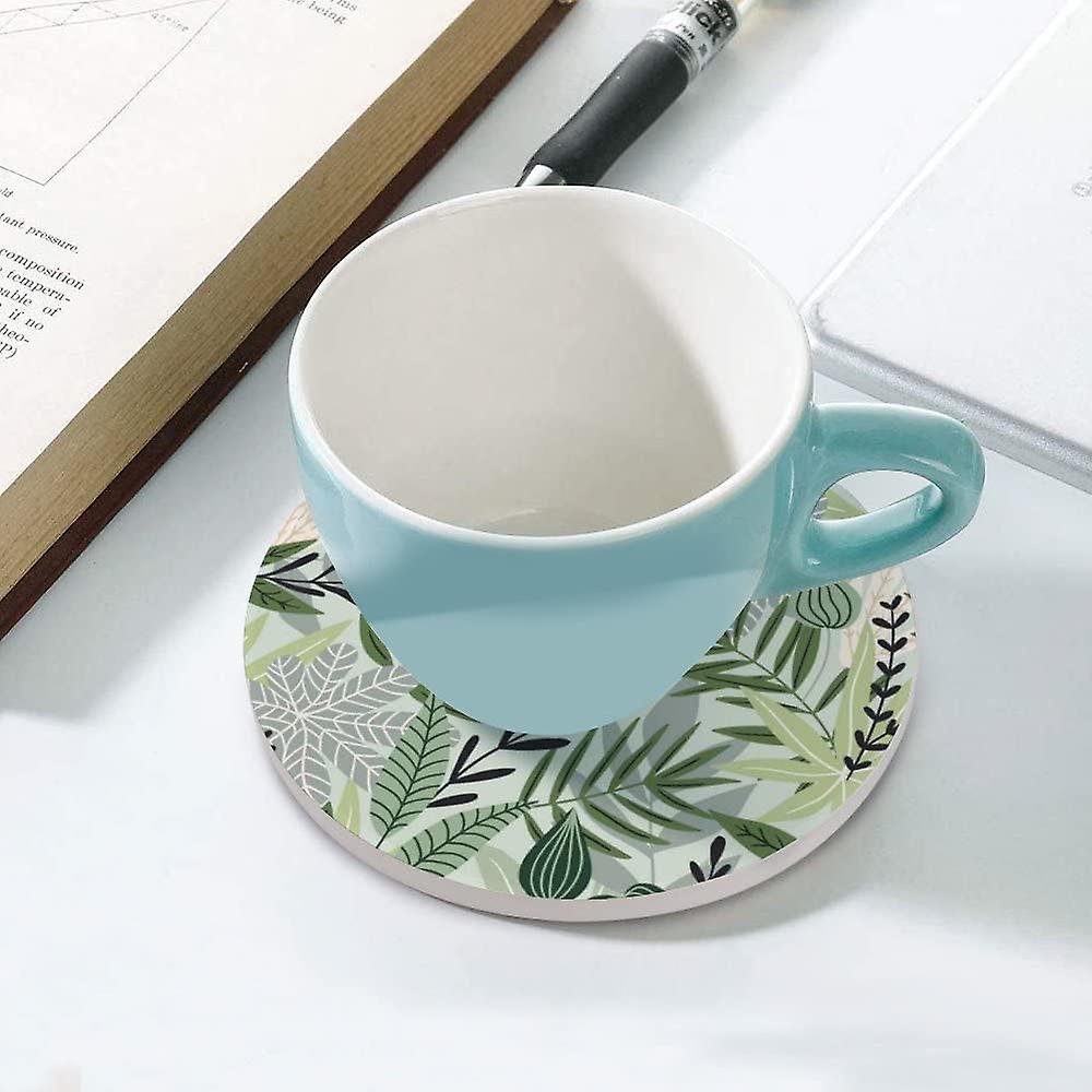 1pc Round Beautiful Print Tropical Leaves Ceramic Coasters With Cork-backed For Coffee Drink Cup Mat Absorbent Stone Coasters