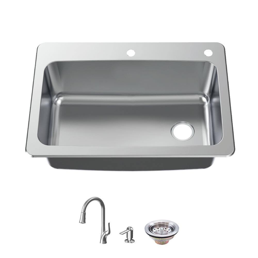 Glacier Bay All-in-One Drop-in/Undermount 18G Stainless Steel 33 in. Single Bowl Kitchen Sink with Right Drain