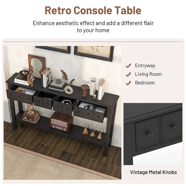 Costway 60 x27 x27 Console Table Retro Entryway Sofa Table With 4 Drawers amp Open Shelf Hallway