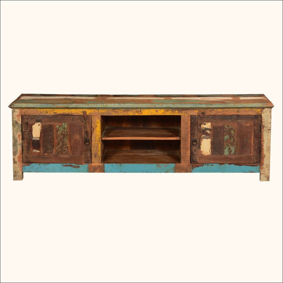 Bienville Retro Style Reclaimed Wood Media TV Stand 2 Door Cabinet   Eclectic   Entertainment Centers And Tv Stands   by Sierra Living Concepts Inc  Houzz