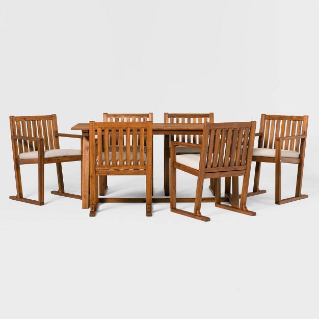 Saracina Home 7pc Modern Slatted Acacia Outdoor Dining Set With Trapezoid Legs