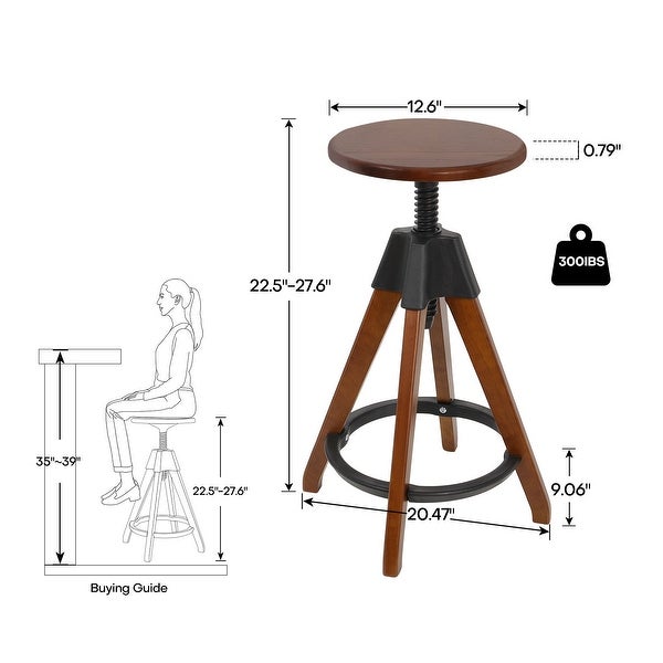 Swivel Adjustable Height Solid Wood Counter Stool - 27.6