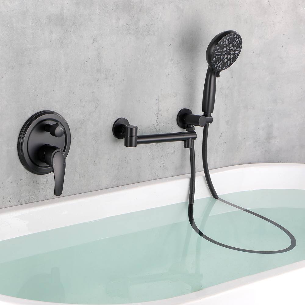 Miscool Round Single-Handle 7 -Spray Wall Mount Roman Tub Faucet with Swivel Spout in Matte Black (Valve Included) SHSMDH10C031BL