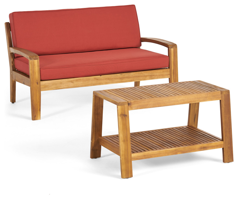 GDF Studio Christian Outdoor Acacia Wood Loveseat/Coffee Set   Contemporary   Outdoor Lounge Sets   by GDFStudio  Houzz