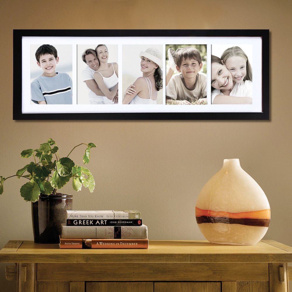 Adeco Black Wood Hanging Picture Frame w/ 5 Openings
