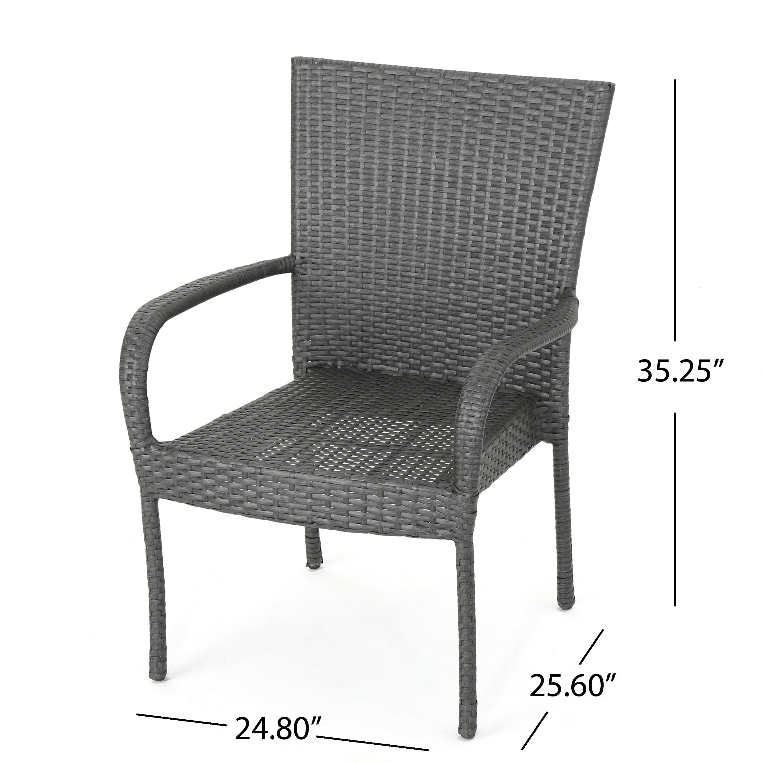 Noble House  Outdoor Dining Chair - Wicker - Set of 2 - Has Arms - Gray